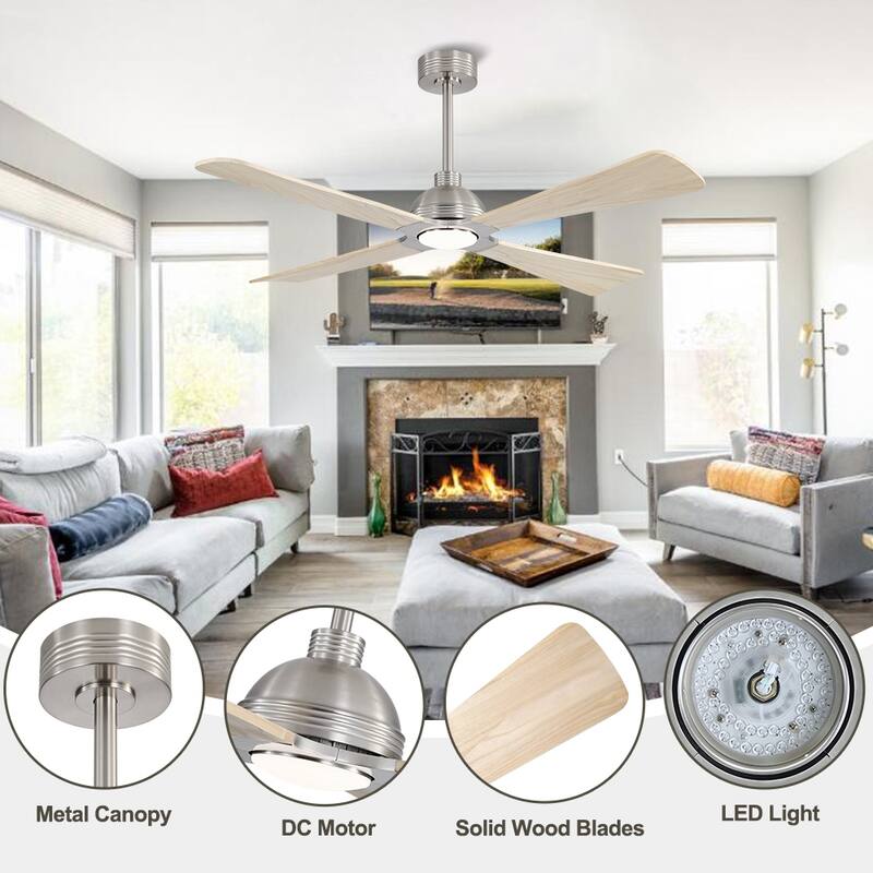 MLiAN 56" 4 Blades Indoor LED Ceiling Fan with Remite Control - 56 inch