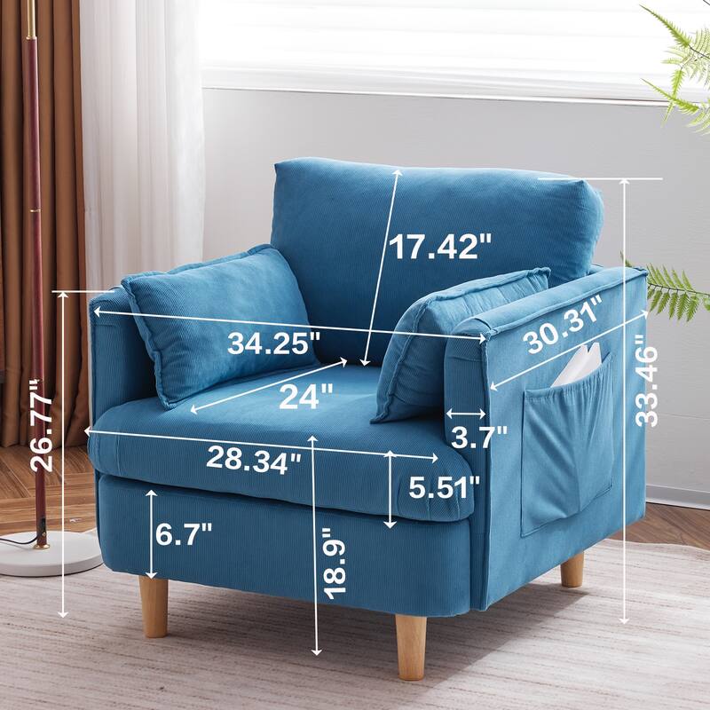 Modern Accent Armchair Upholstered Sofa Club Chair with 2 Pillow