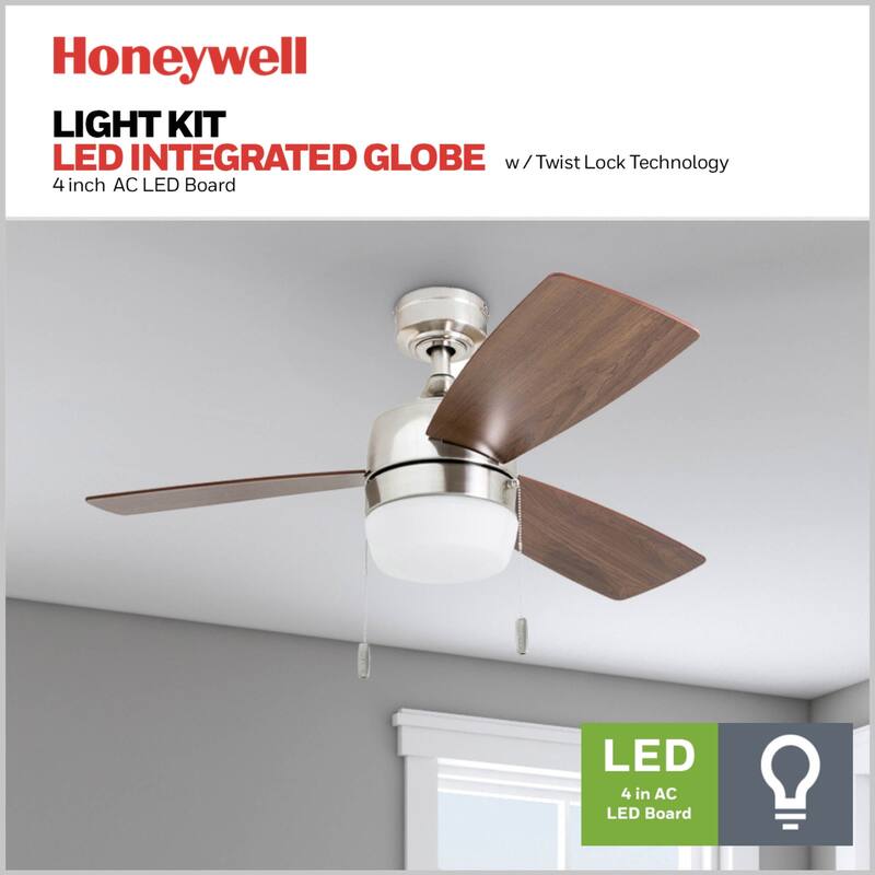 44" Honeywell Barcadero Matte Black Contemporary Indoor LED Ceiling Fan with Light, Pull Chain