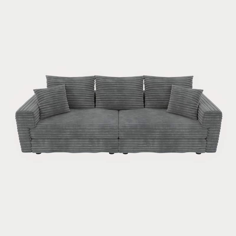 82.7 " Modern Plush Corduroy 3-Seat Sofa with Soft Pillows