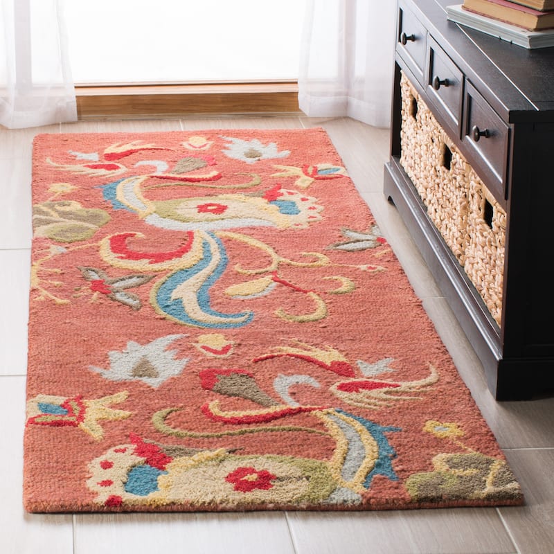 SAFAVIEH Handmade Blossom Frouwktje Modern Floral Wool Rug - 2'6" x 10' Runner - Rust/Multi