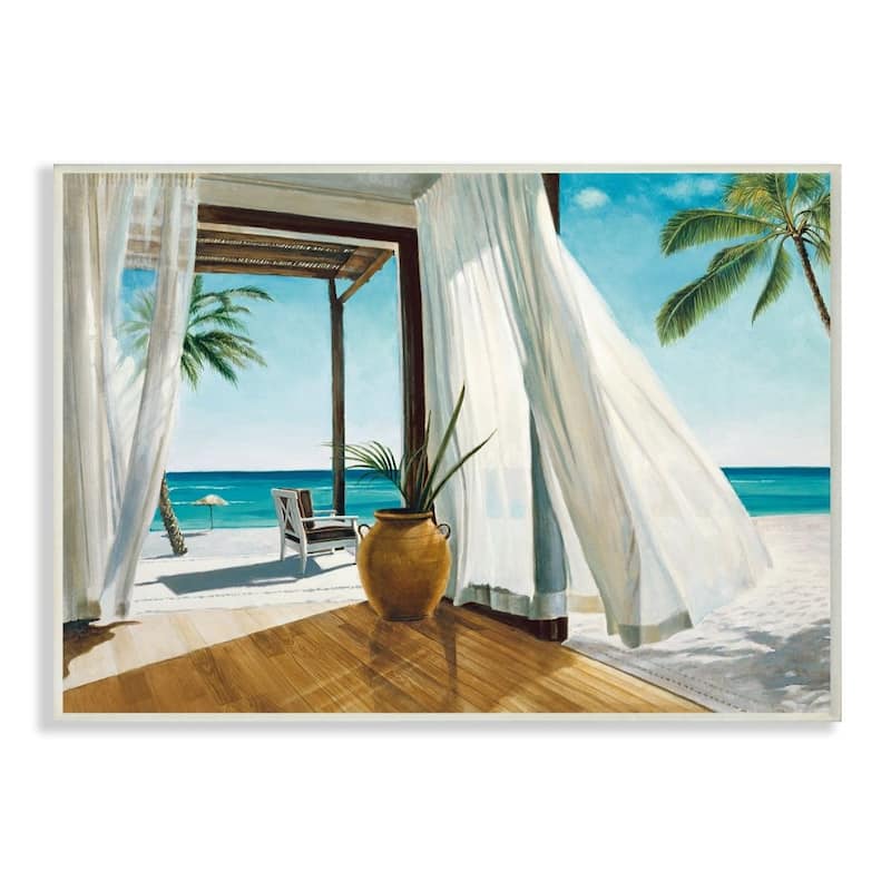 Stupell Beach Resort Sea Ocean Landscape Painting Wood Wall Art - 10 x 15