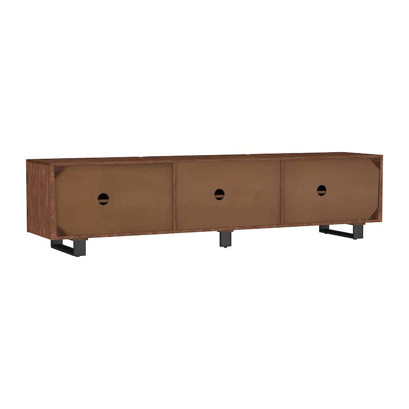 Wood TV Stand Media Console with Metal Legs in Mango Brown