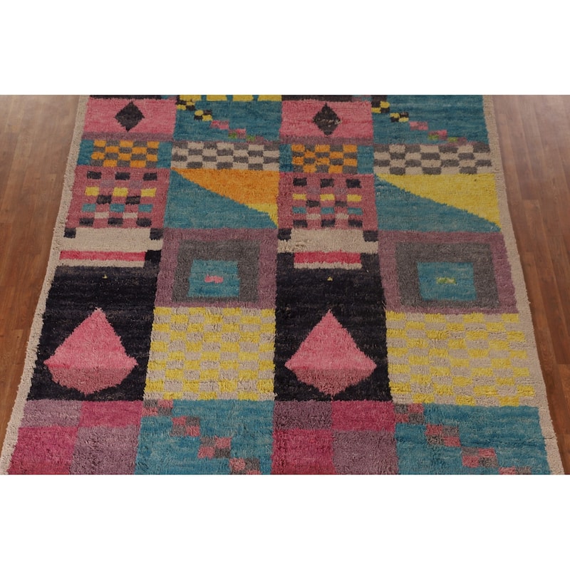 Geometric Plush Moroccan Oriental Area Rug Hand-Knotted Wool Carpet - 7'11" x 10'9"