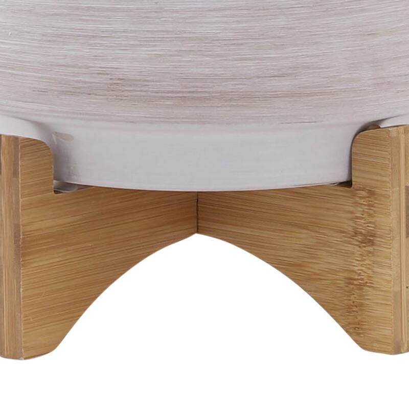 8 & 10 inch Ceramic Planter on Wood Stand,Set of 2