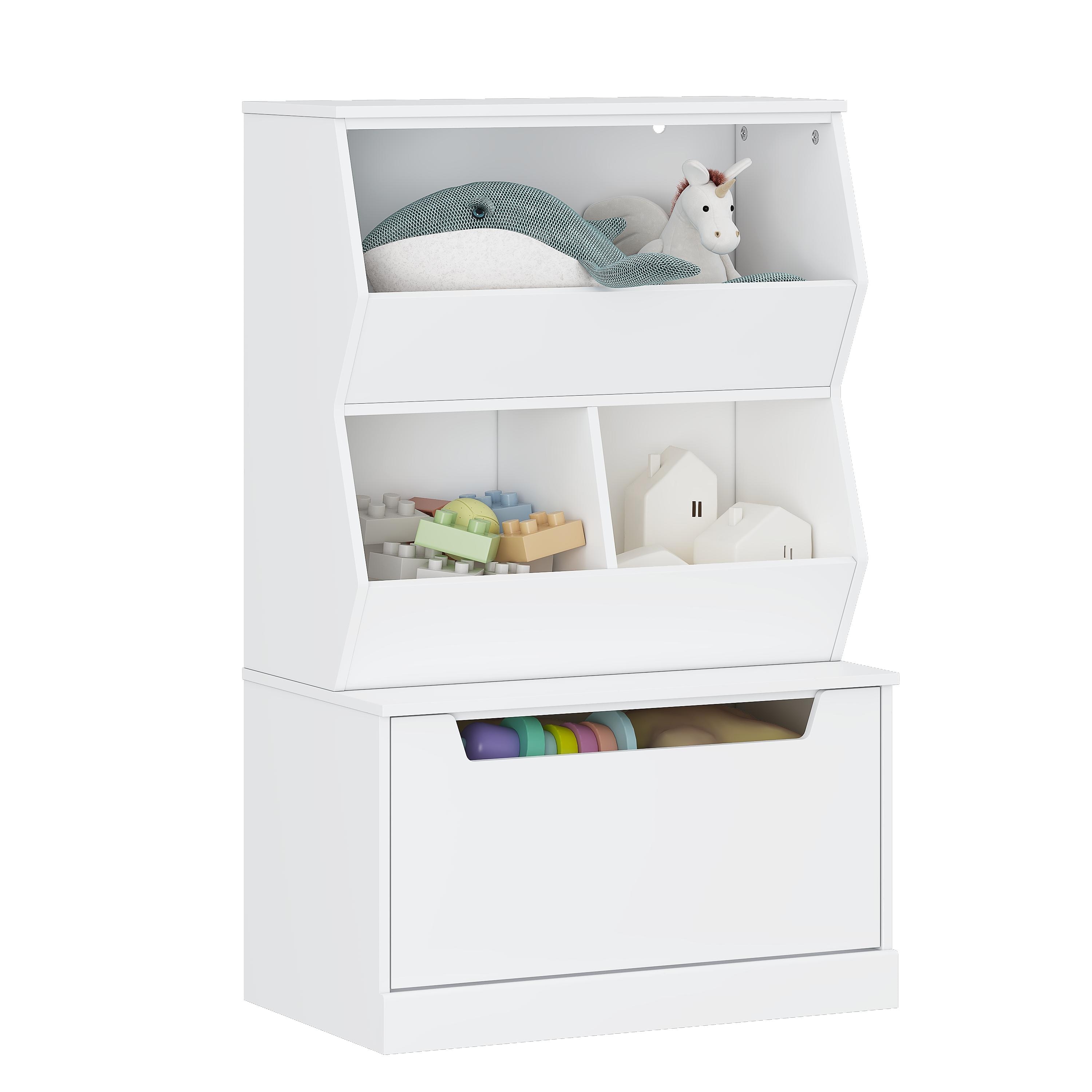 COSTARS Toy Storage Cabinet, Kids Toy Storage Organizer with Drawer, Open Toy Organizer Cabinet with Cubbies, White