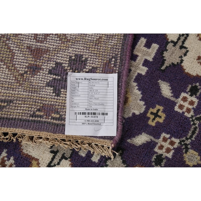 Purple Oushak Indian Rug Handmade Transitional Wool Carpet - 4'1"x 5'11"