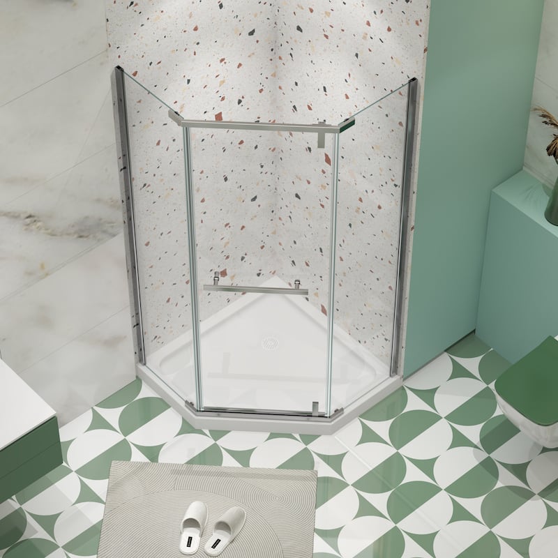 34.75'' W x 72'' H Semi-Frameless Neo-Angle Pivot Shower Door - 34.75" X 34.75" X 72"