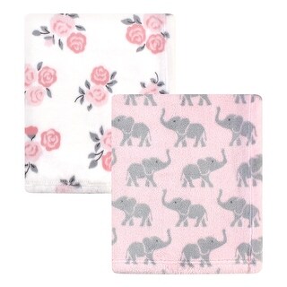 Hudson Baby Infant Girl Cozy Plush Luxury Blankets 2pk, Pink Elephants, One Size - Pink Elephants - One Size