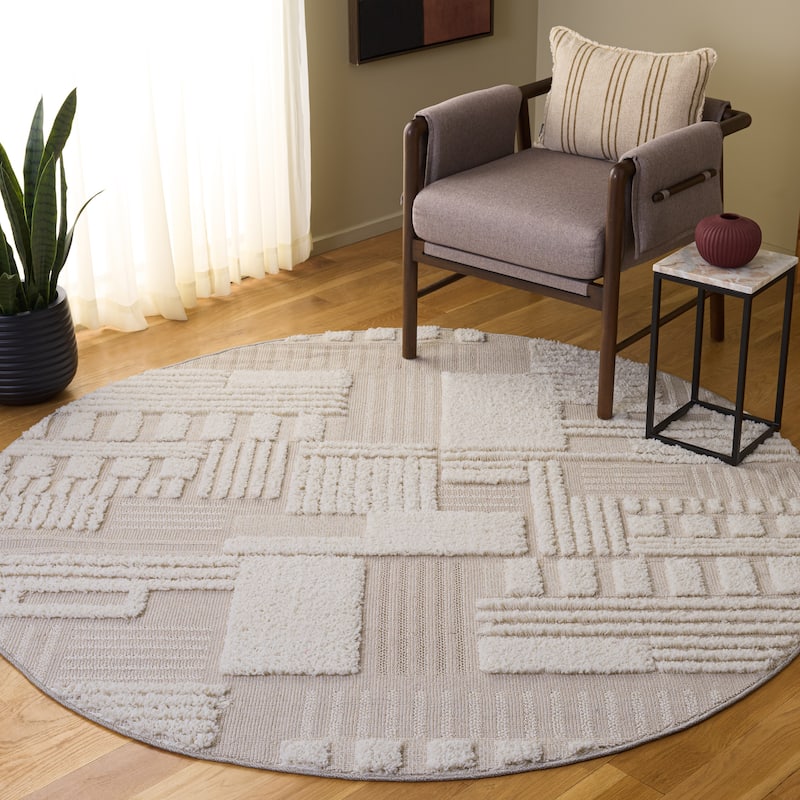 SAFAVIEH Trends Wilda Geometric Rug - 3' Round - Beige/Ivory