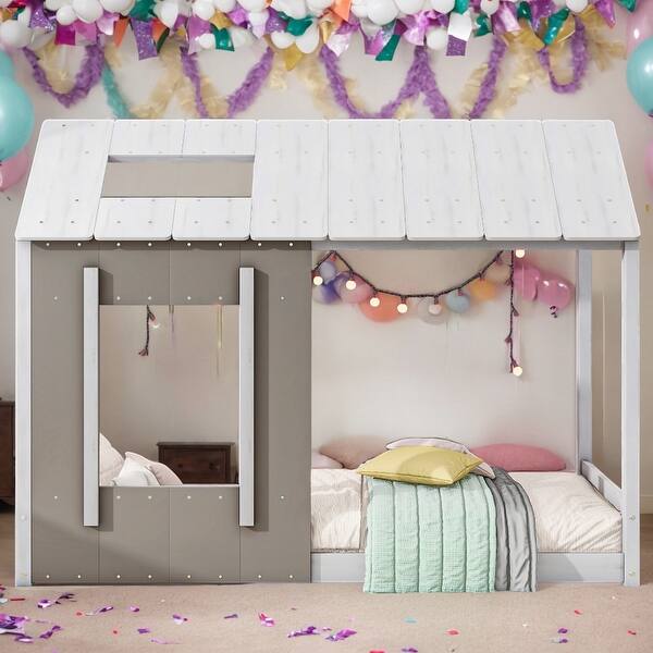 slide 2 of 9, Twin Size Modern Style House Platform With Roof And Window
