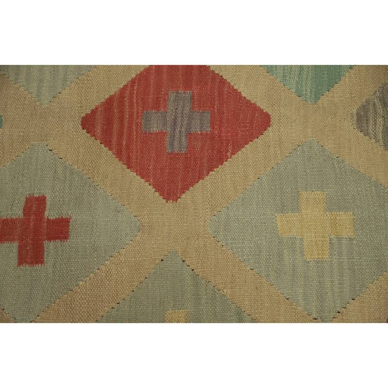 Hand Woven Oriental 100% Wool Carpet Southwestern Modern Beige & Ivories Kilim Area Rug - 9' 1'' X 5' 11''