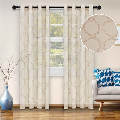 Superior Embroidered Sheer Grommet Curtain Panel (Set of 2) 52"x 84"
