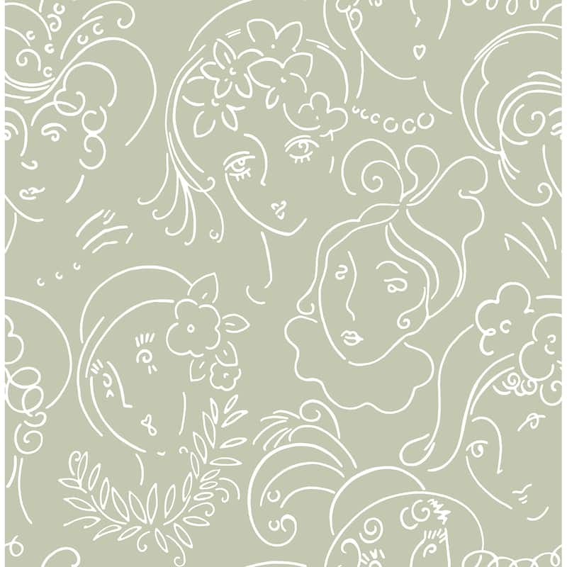 NuWallpaper Lovely Green Ladies Who Lunch Novelty Peel & Stick Wallpaper
