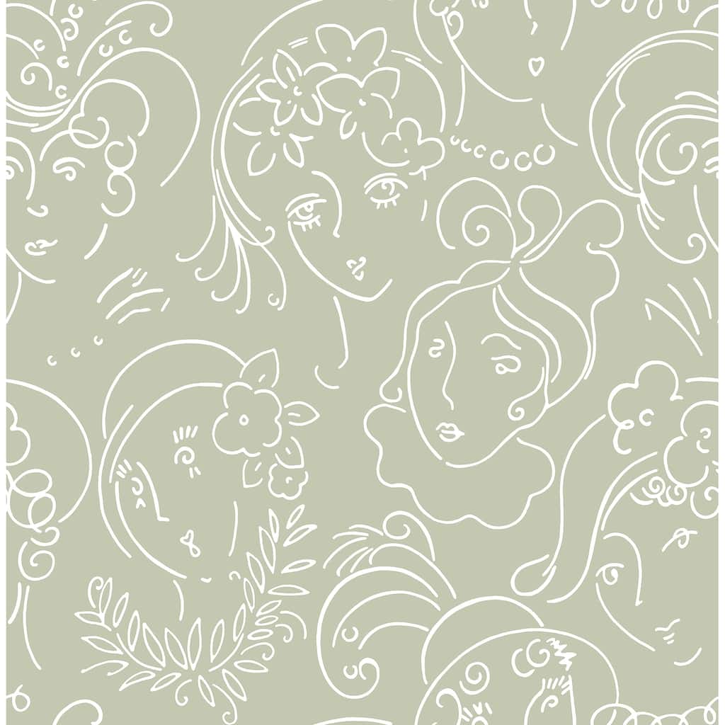 NuWallpaper Lovely Green Ladies Who Lunch Novelty Peel & Stick Wallpaper