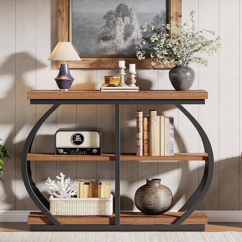 41.3" Industrial 3-Tier Console Table with Arched Metal Frame and Shelves - 11.8"D × 41.3"W × 31.5"H