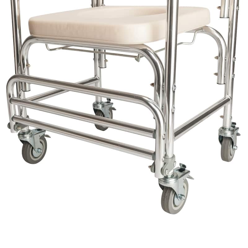 Aluminum Elder People Disabled People Pregnant Women Commode Chair Bath Chair - White & Beige Cushion