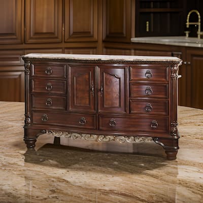 8 Drawer Wooden Dresser with 2 Door Cabinet and Marble Top, Brown