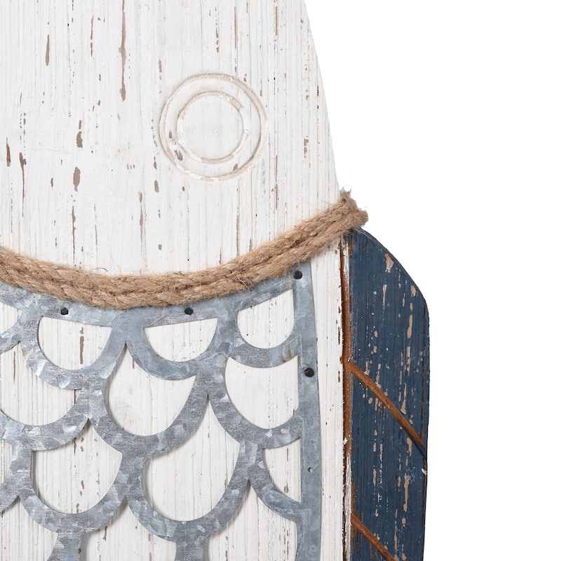 StyleCraft Couple Fish Dark Blue and White Wood Wall Décor (Set of 2)