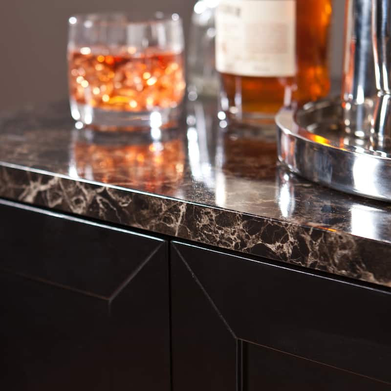 SEI Furniture Cornelia Black Wine Bar Cabinet with Faux Marble Top