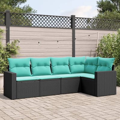 vidaXL 5/6 Piece Patio Sofa Set with Cushions Black Poly Rattan - 24.4" x 24.4" x 27.2"