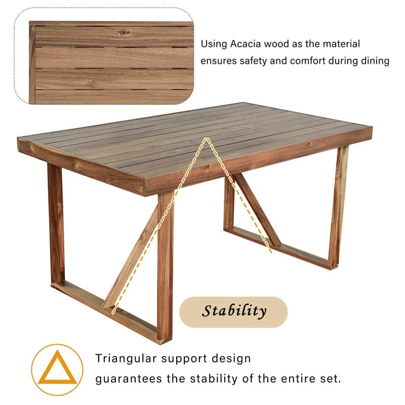 Acacia Wood Outdoor Dining Set - 6-Piece Patio Table and Chairs for Garden, Balcony, Backyard