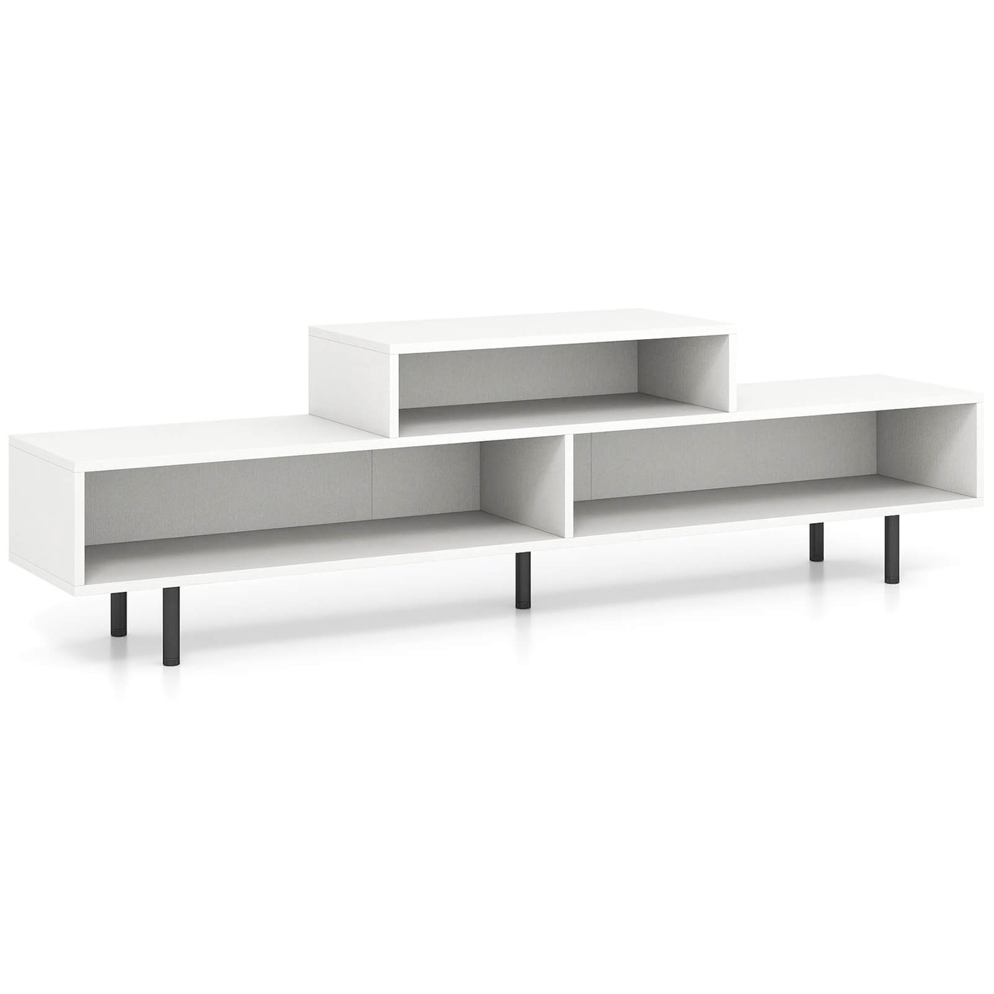 63" Modern Entertainment Center 3 Cubby TV Stand W/ Metal Legs