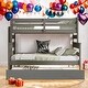 preview thumbnail 2 of 22, Grey Twin Over Full Wood Bunk Bed With Twin Size Trundle for Bedroom