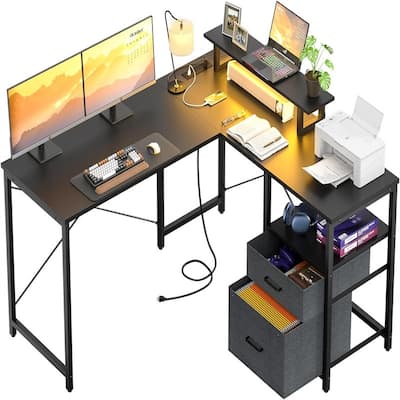 L Shaped Computer Desk with Storage File Drawer