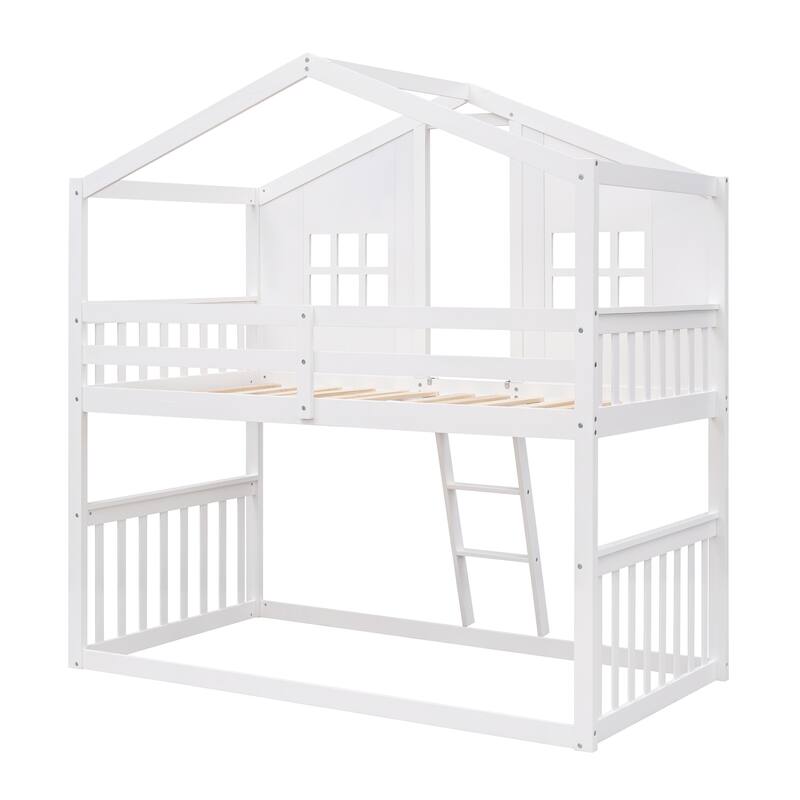 Creative Twin Over Twin House Bunk Bed with Ladder and Fun Playhouse Design