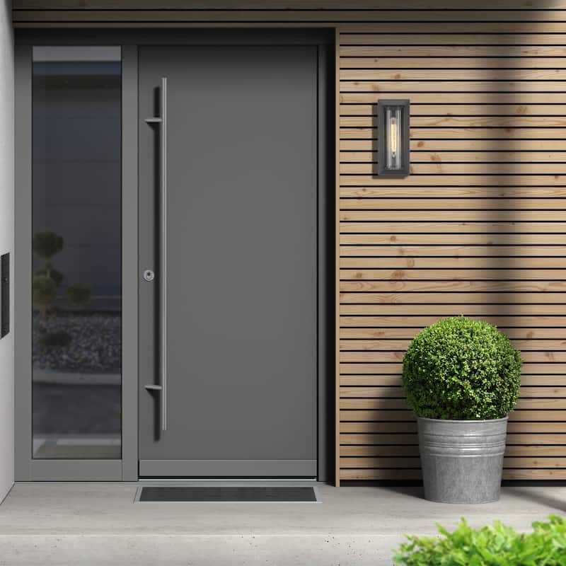 Golden Lighting Smyth 1-light Outdoor Wall in Natural Black and Seeded Glass