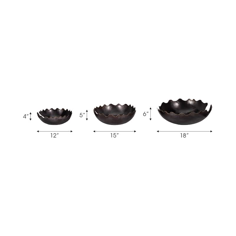 Sagebrook Home Black Metal Chipped Bowls, Decorative 12/15/18 Inch Home Accents, Centerpiece for Decor, Set of 3