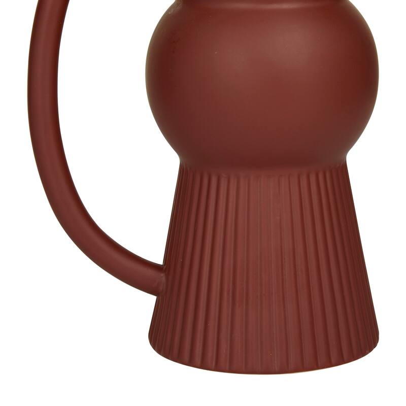 Red Ceramic Ribbed Decorative Vase with Handles (Set of 2)