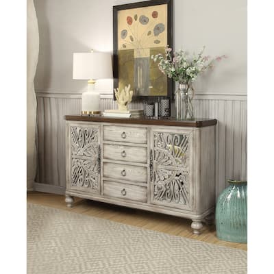 Dalah Antique White 4-Drawer and 2-Door Console Table