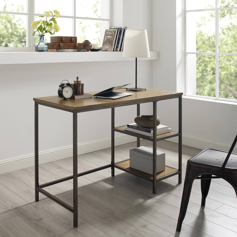Industrial Desk with Shelves - Rustic Wood & Metal Desk for Home Office - 42" Wide Workstation