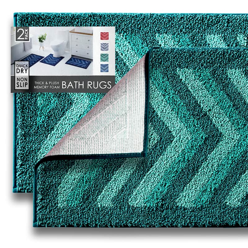 Clara Clark Non Slip Shaggy Bath Rug Set - Chevron Design Ultra Soft Bathroom Mat
