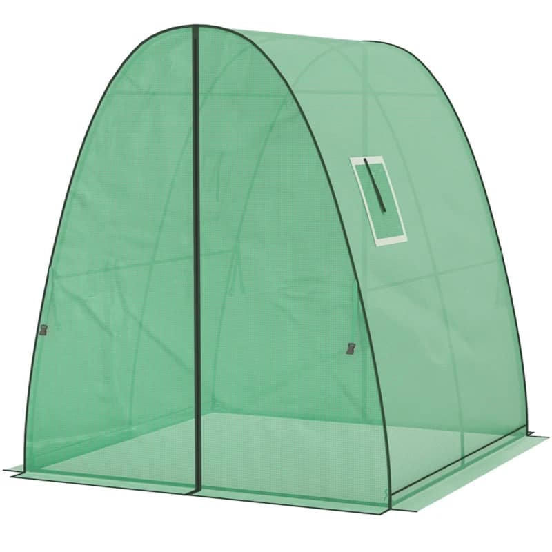 High Tunnel Garden Greenhouse with Mesh Windows and Sandbag Weight System and Zipper Access - Green