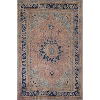 Pink Mashad Vintage Persian Area Rug Hand-Knotted Wool Carpet - 6'5" x 9'3"