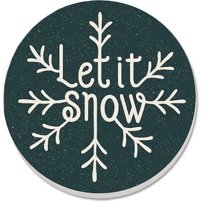 Let It Snow 4 Pack Absorbent Stone Coaster with Protective Cork Backing Made in The USA 4" Round, Artistic, Easily Wipes Clean