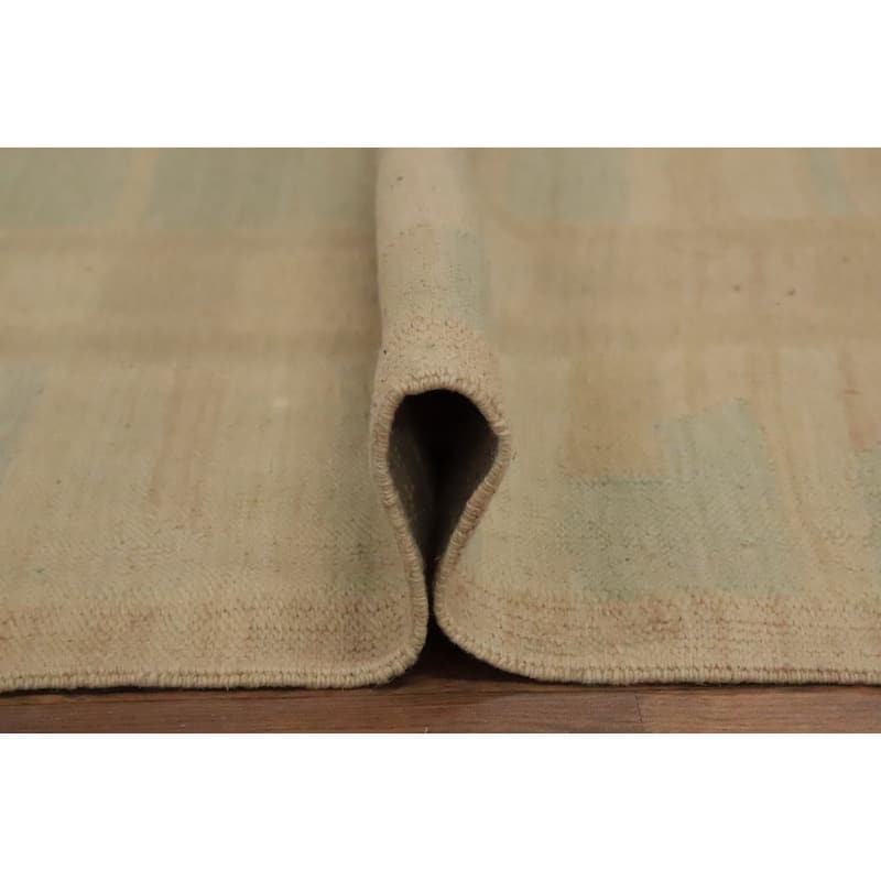 Hand Woven Oriental 100% Wool Carpet Southwestern Tribal Beige & Ivories Kilim Area Rug - 13' 1'' X 10' 1''