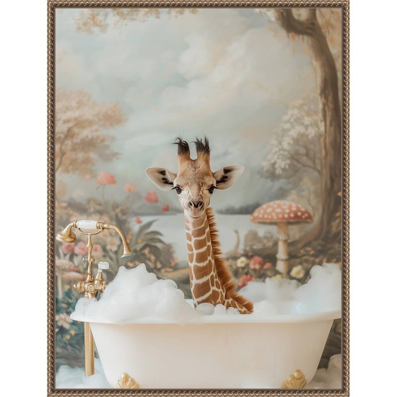 Whimsical Giraffe Soak by Niky Rahner Framed Canvas Wall Art