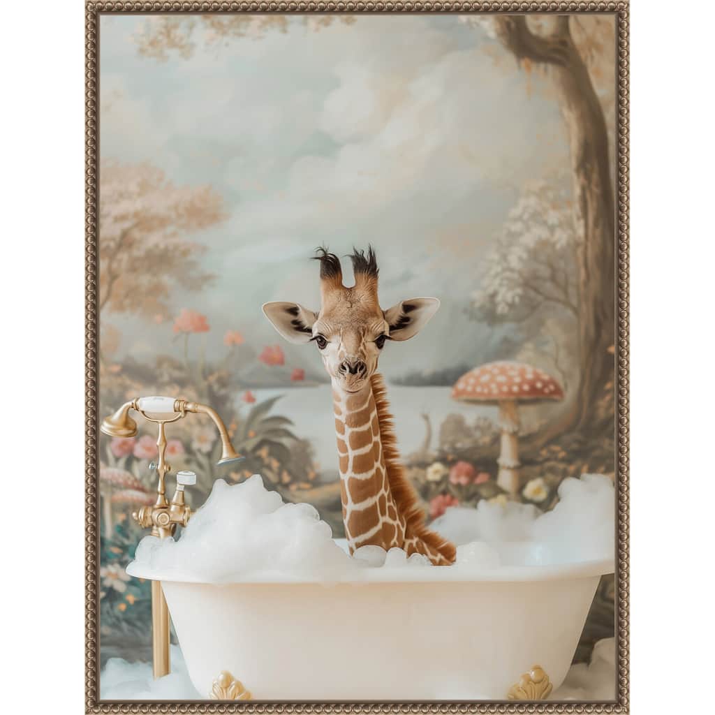 Whimsical Giraffe Soak by Niky Rahner Framed Canvas Wall Art