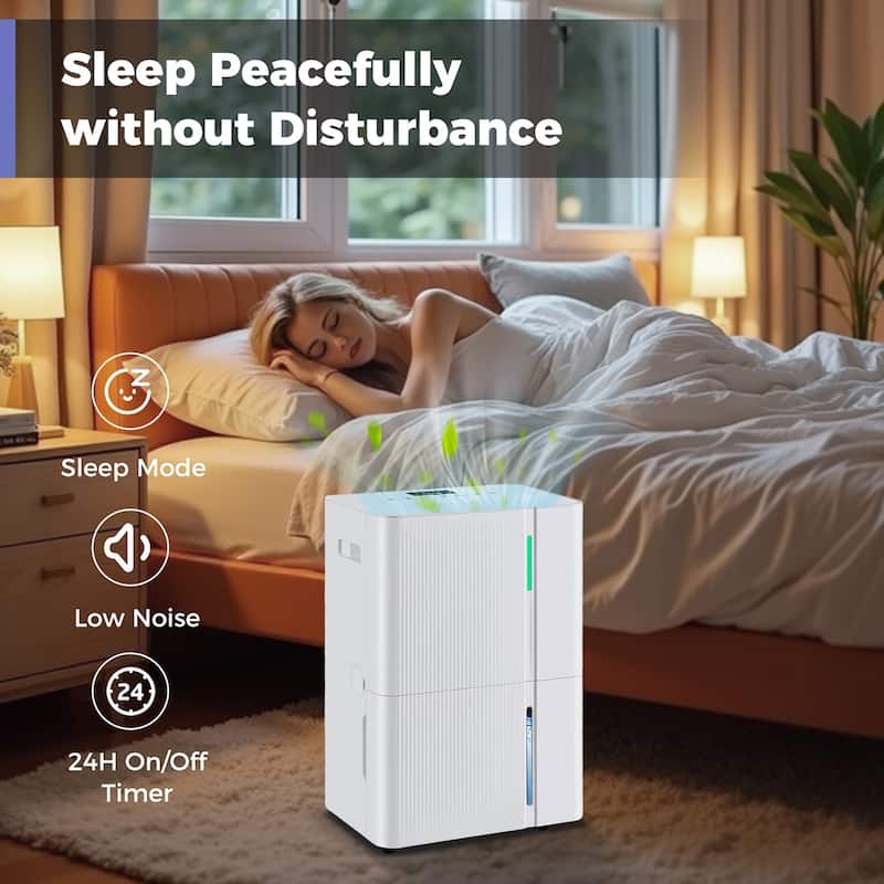 White ABS High-Capacity Dehumidifier 74 Pints with LED Panel AND Drain Hose - 13.5" x 10" x 20.5"