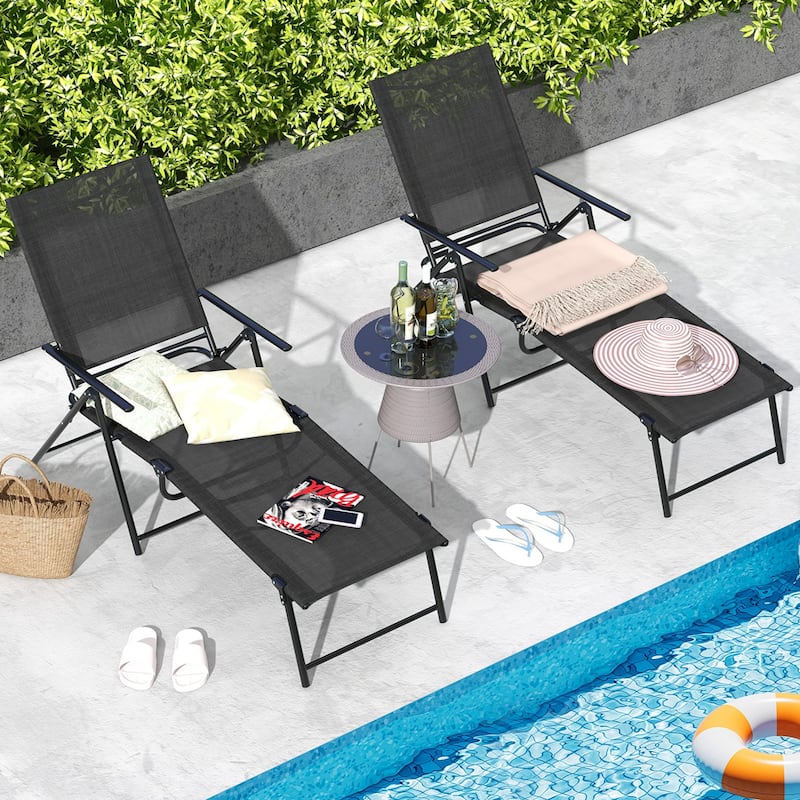 Costway 2 Piece Patio Folding Chaise Lounge Chairs with 6-Level - See Details