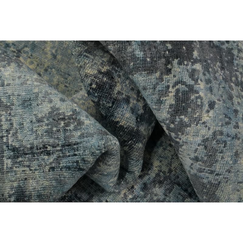 Hand Knotted Oriental Viscose Silk Carpet Modern Abstract Navy Blue & Blues Abstract Area Rug - 7' 10'' X 5' 3''