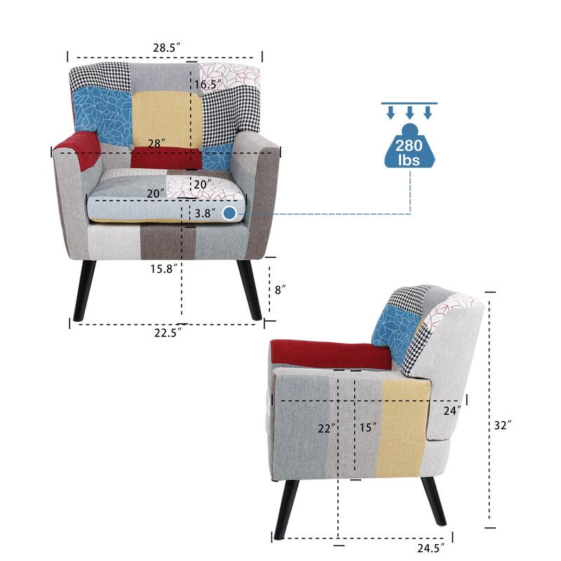 Patchwork Accent Chair, Fabric Club Chair for Bedroom Comfy, Colourful Single Sofa Chair