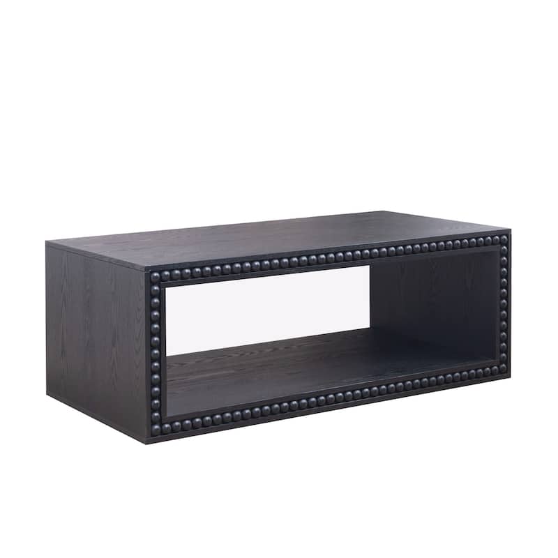 47.6 Inches, Modern Farmhouse Style Coffee Table Rectangular Center Table with Open Storage Shelves, for Living Room‌