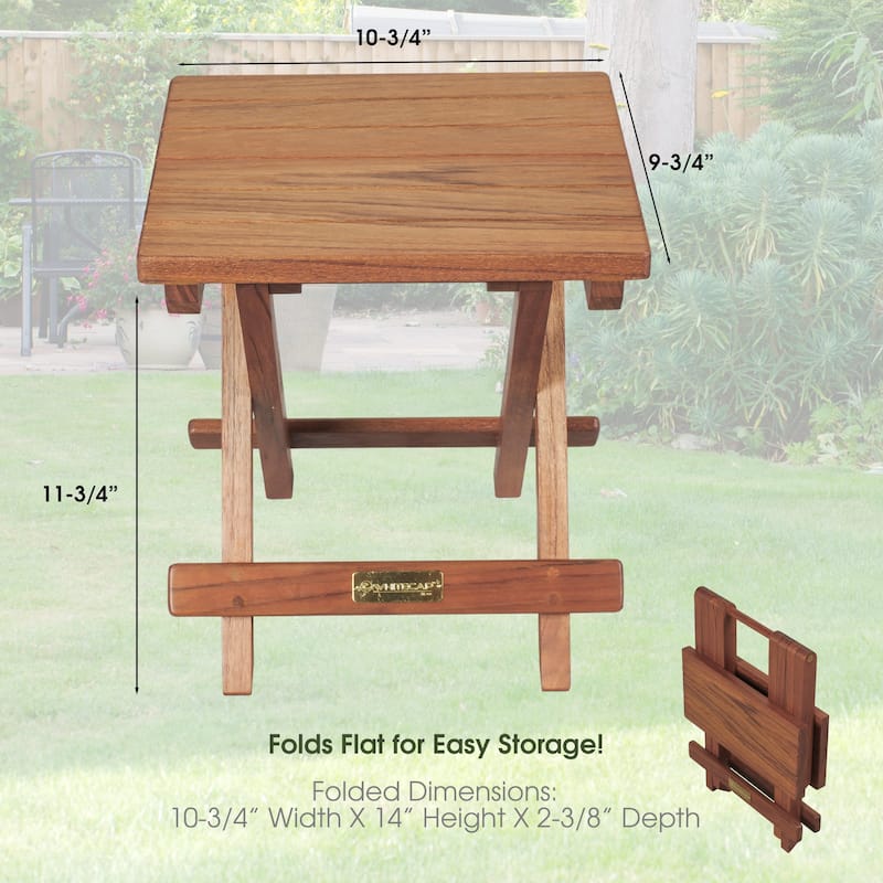 Teak Grooved Top Fold-Away Table/Stool
