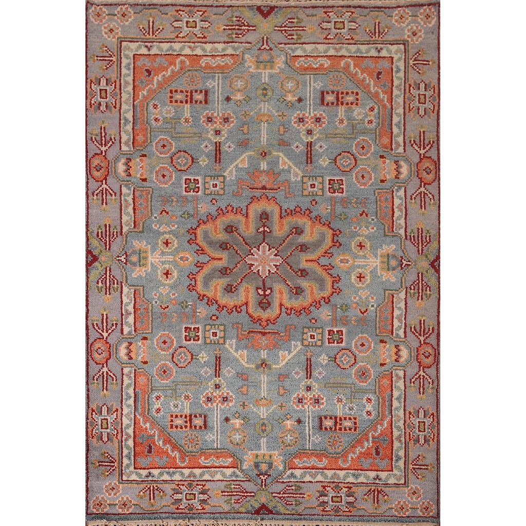 Geometric Kazak Indian Area Rug Hand-Knotted Wool Carpet - 4'0"x 5'9"