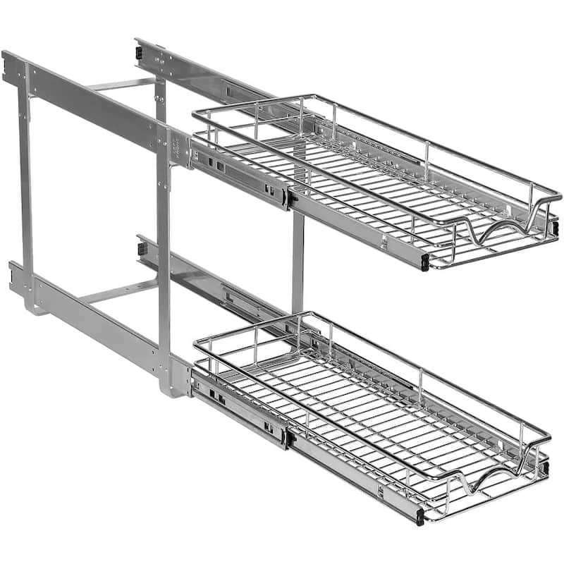 Hold N’ Storage Pull Out Cabinet Organizer 2 Tier – Heavy Duty Metal with Lifetime Limited Warranty - Anti Rust Chrome Finish